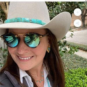 Christina Greene turquoise hat band black suede